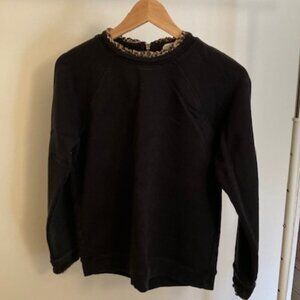 J Crew Black with Leopard print ruffle trim Sweatshirt, Size medium